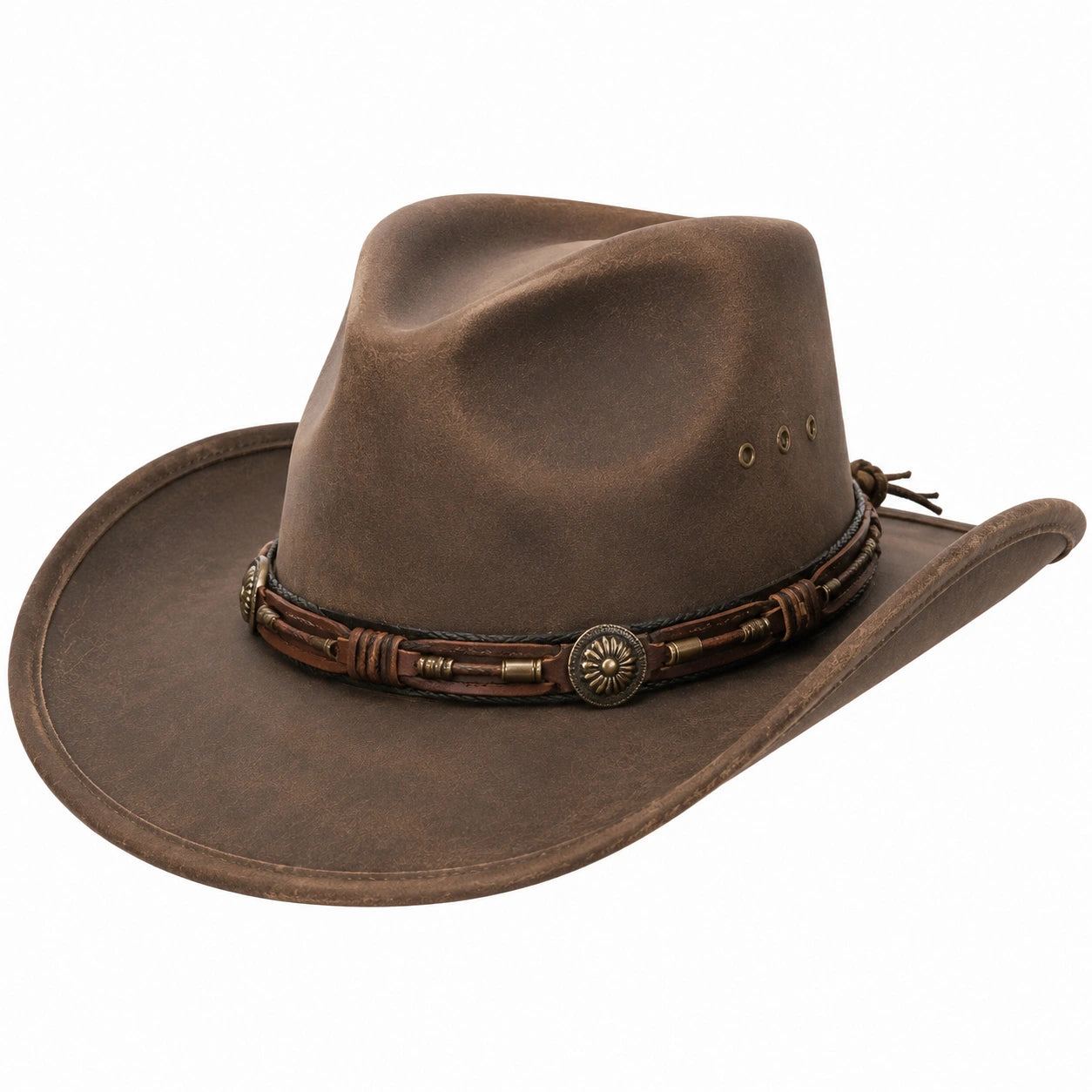 Cowboyhut Einheitsgröße in Braun Lederoptik mit dekorativem Hutband