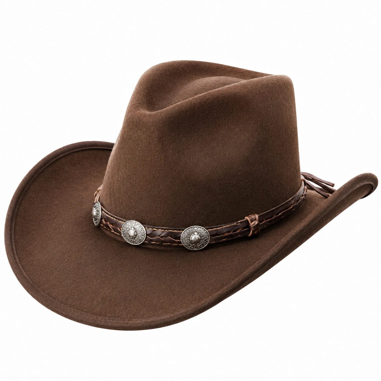 Cowboyhut Einheitsgröße Braun mit Kunstlederoptik und Zierband im Westernstil
