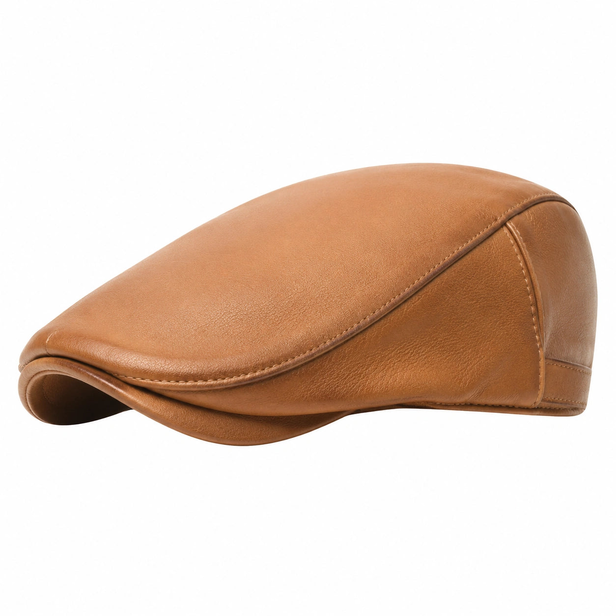 Schiebermütze Einheitsgröße in Cognac mit lederähnlicher Oberfläche im klassischen Stil