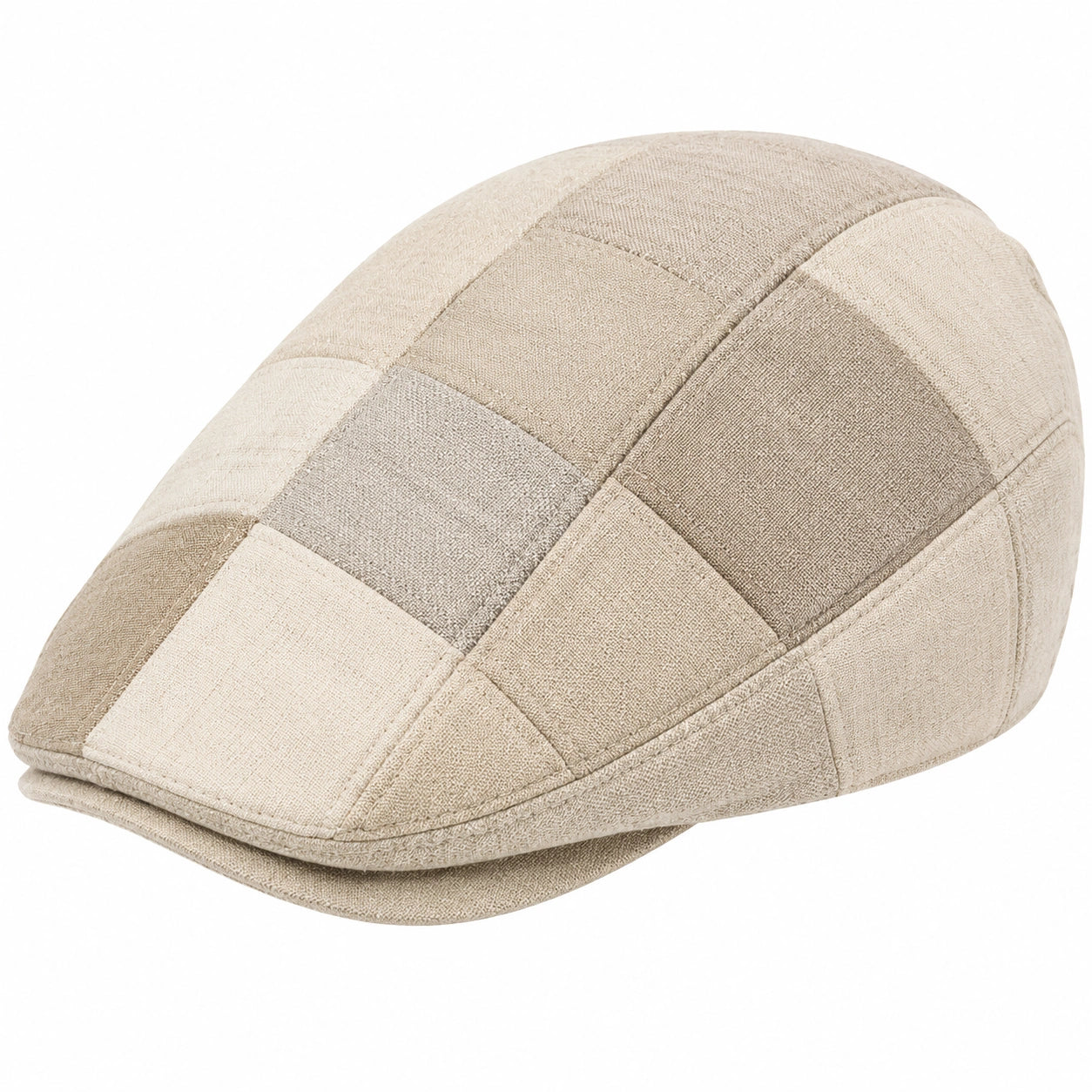 Schiebermütze Einheitsgröße aus Textil in Beige Taupe Creme mit Patchwork-Design