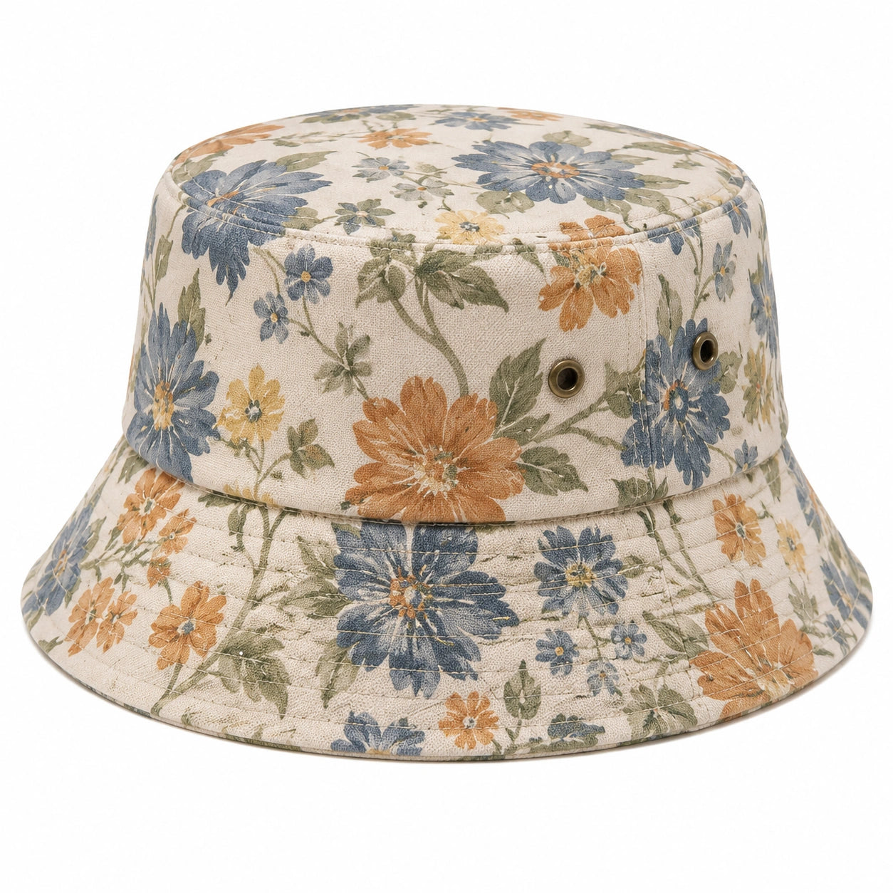 Anglerhut Einheitsgröße aus Textil in Beige mit Blumenmuster - atmungsaktiver Freizeitstil