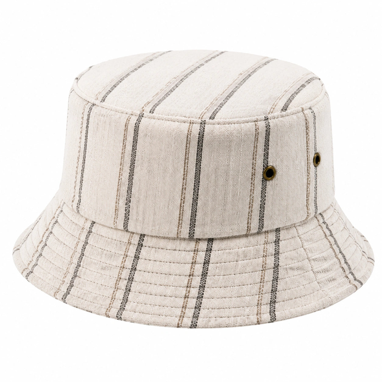 Bucket-Hut Einheitsgröße aus Textil Beige Grau gestreift für Freizeit