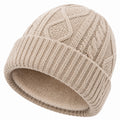 Strickmütze Einheitsgröße Beige mit Umschlag und Fleecefutter