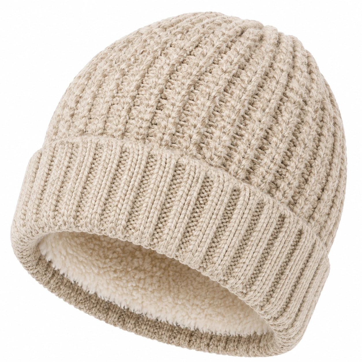 Strickmütze Einheitsgröße Beige mit weichem Futter für Damen und Herren