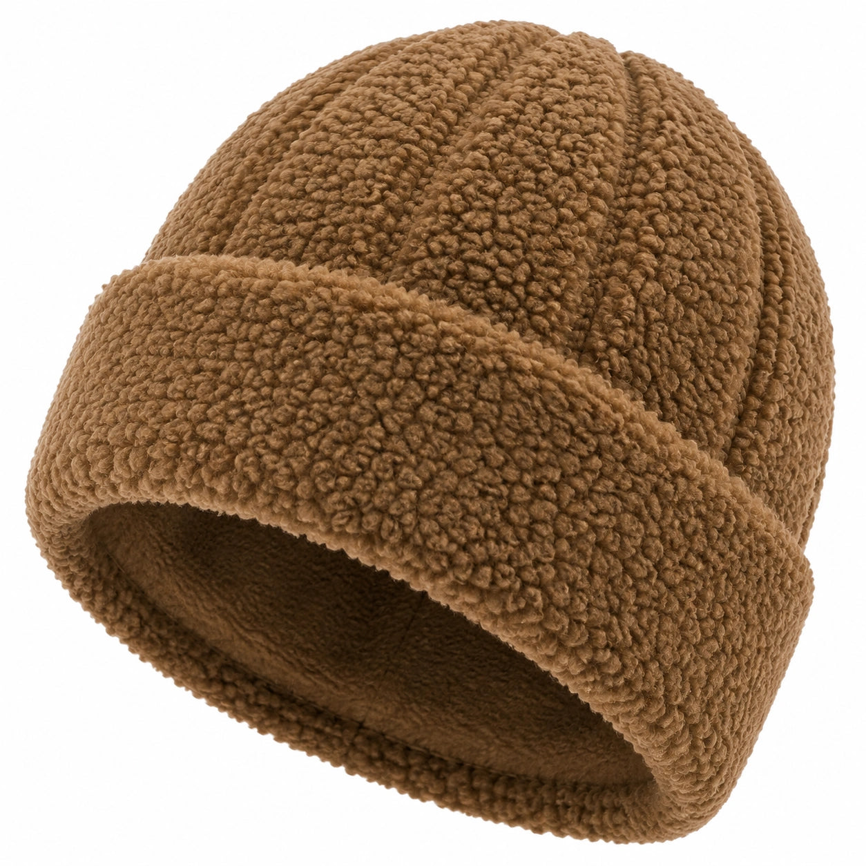 Beanie Mütze Einheitsgröße Braun Teddyfleece mit Umschlag